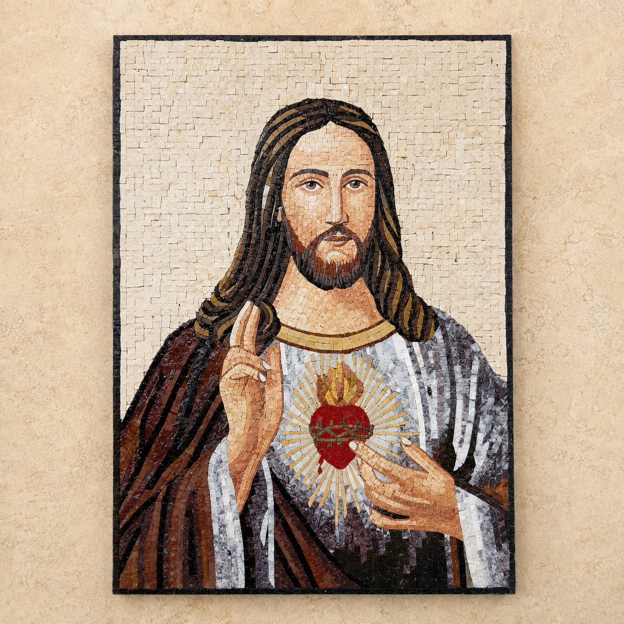 Sacred Heart of Jesus mosaic art made with Holy Land stones